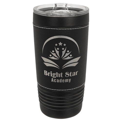 Black with Black/Silver Polar Camel 20 oz. Leatherette Tumbler with Slider Lid